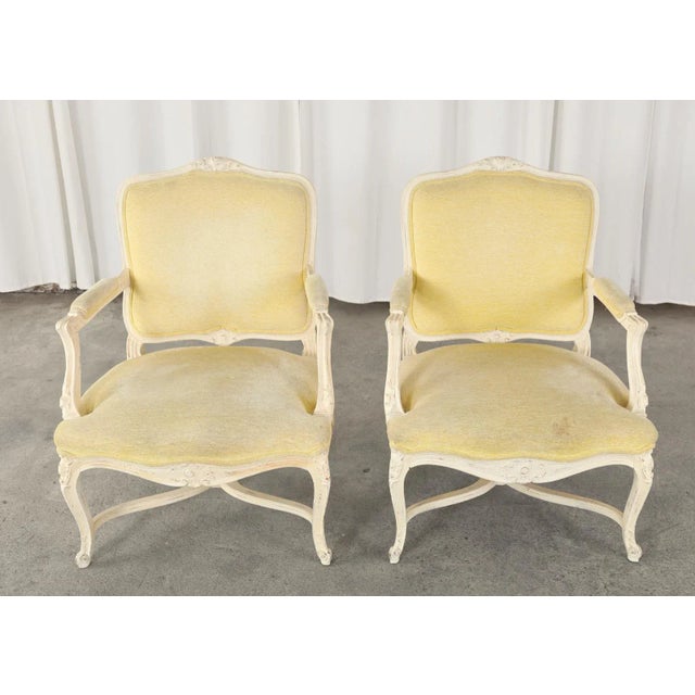 French Louis XV Style Painted Fauteuil Armchairs - a Pair For Sale - Image 4 of 13