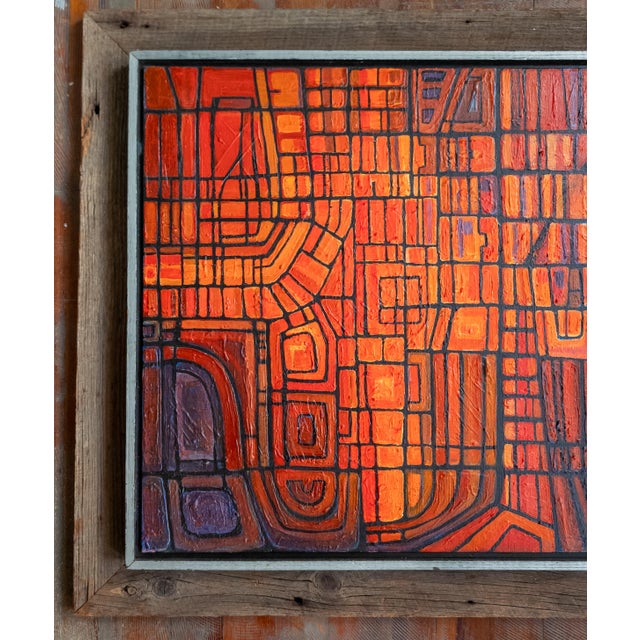 Mid-Century Modern Mid-Century Modern Colorful Geometric Abstract Oil Painting For Sale - Image 3 of 18