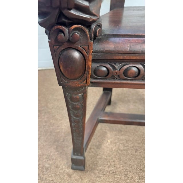 Late 19th Century Figural Carved Jacobean Style Throne Armchair With King and Queen For Sale - Image 14 of 15