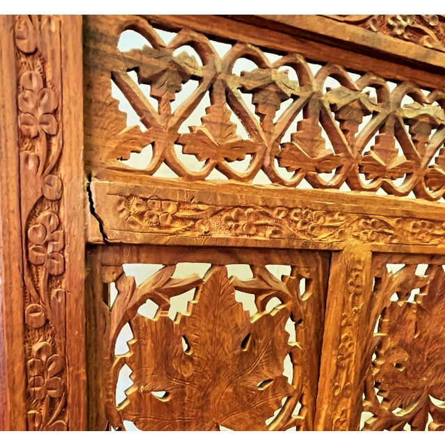 1960's Moroccan Style Pierced Wood 4-Panel Floor Screen For Sale - Image 11 of 13