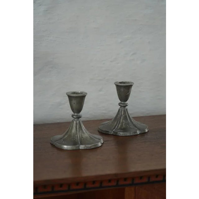 Danish Art Deco Tin Candleholders attributed to Just Andersen, 1930, Set of 2 For Sale - Image 13 of 14