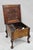 Antique Flip Top Georgian Chippendale Style Mahogany Red Upholstered Shoe Shine Box Footstool with Attached Cast Iron...