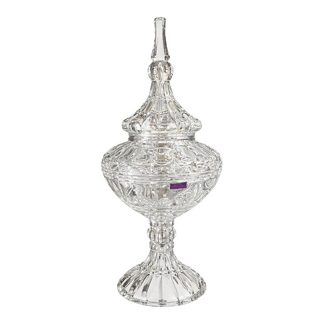 Marquis by Waterford Crystal Pedestal Urn Lidded Sculptural Centerpiece - Ginger Jar For Sale