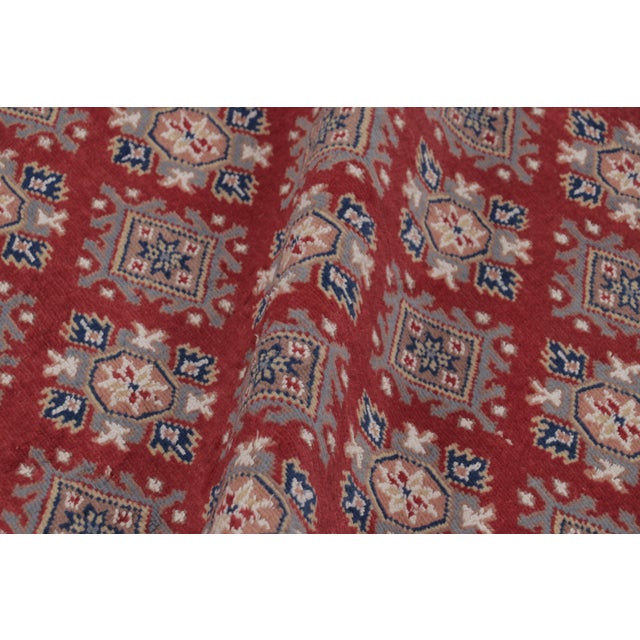 Textile Vintage Bokhara Rug in Rich Red With Tan Geometric Patterns - Rug & Kilim For Sale - Image 7 of 8
