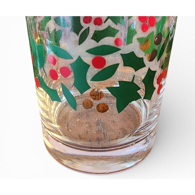 Crate & Barrel Set 6 Christmas Themed Holly Berry Holiday Glass Old Fashioned Rocks Glasses ~ Crate & Barrel For Sale - Image 4 of 7