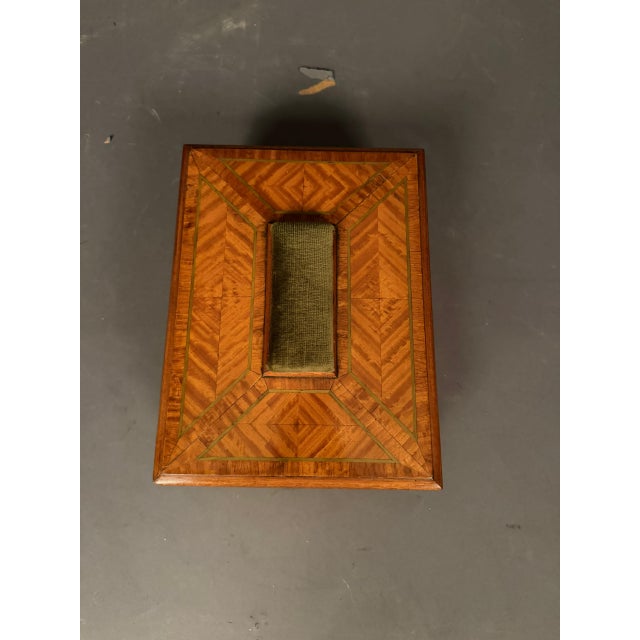 Wood 19th Century English Inlaid Satinwood Sewing Box With Mirror & Pincushion, Circa 1890 For Sale - Image 7 of 11