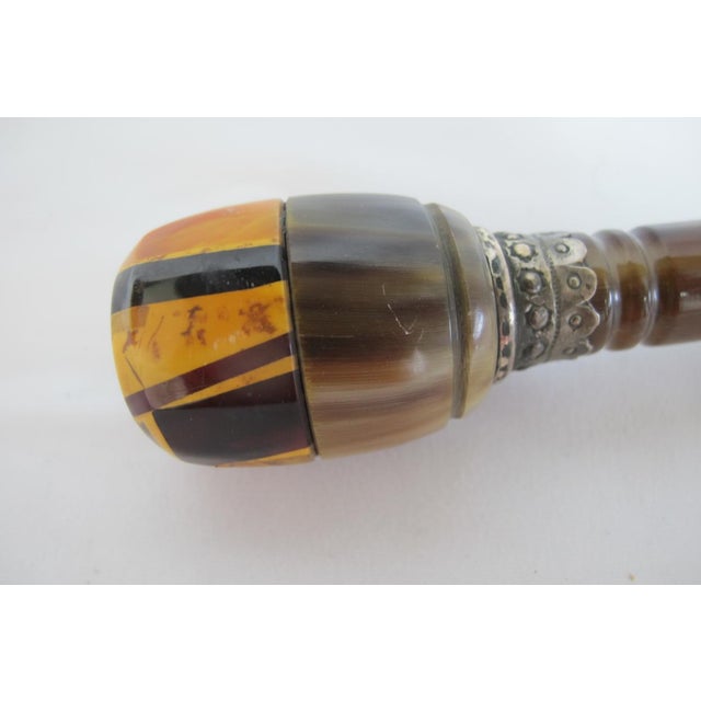 Natural Horn & Snakeskin Antique Walking Stick Gadget Cane With Hidden Corkscrew For Sale - Image 4 of 11