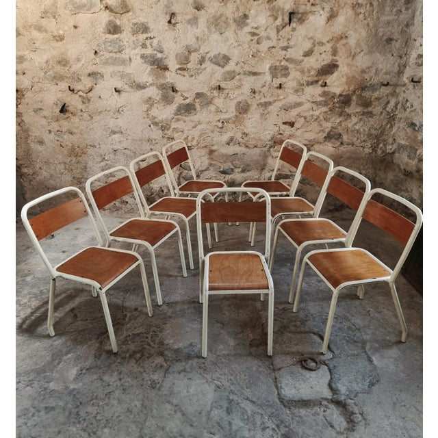 Vintage French Stackable School Chairs in Beech Plywood, 1970s, Set of 9 For Sale - Image 9 of 17