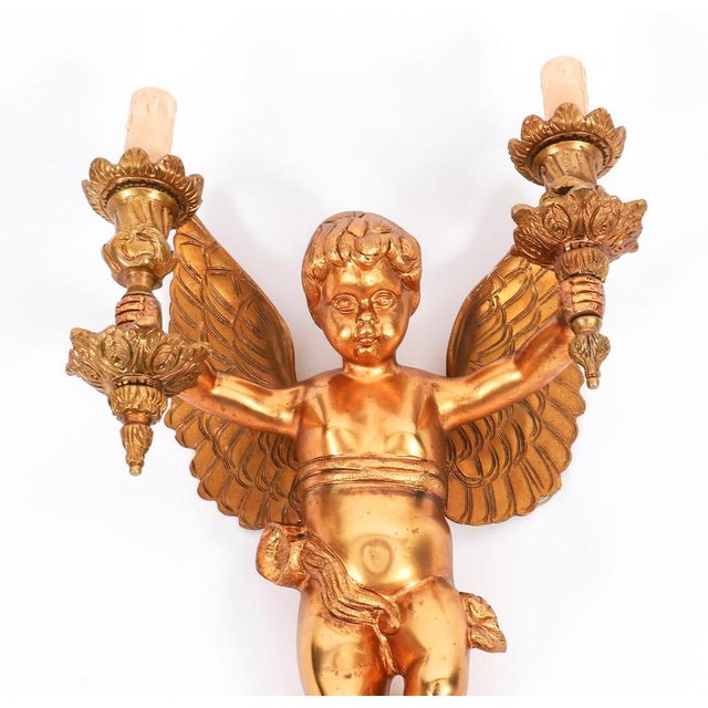 Antique Italian Two Branch Cherub Ormolu Wall Lights, 1800s, Set of 4 For Sale - Image 4 of 10