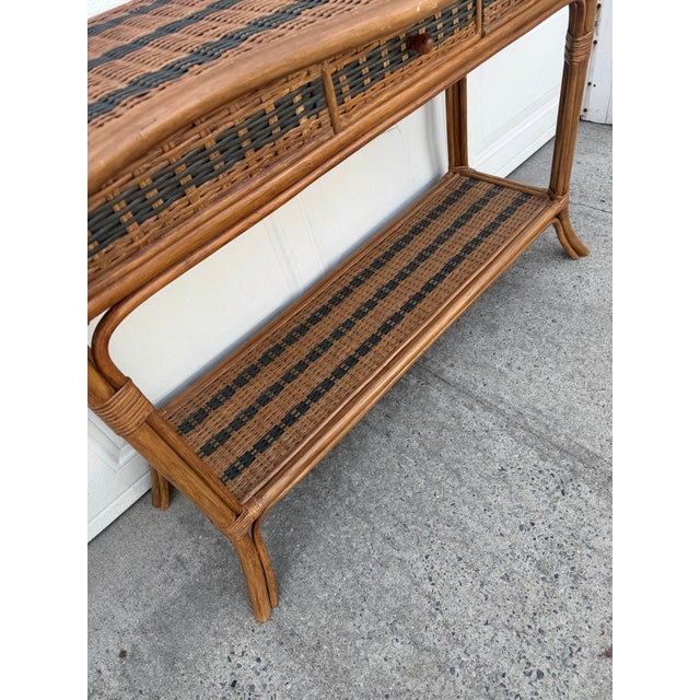 Vintage Boho Rattan & Wicker Console Table With Drawer and Woven Shelf For Sale - Image 11 of 12