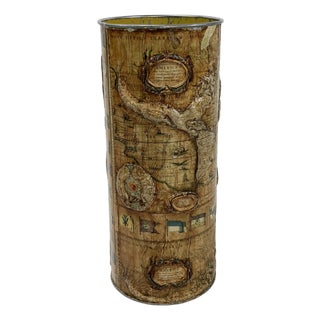 Vintage World Map Raised Relief Umbrella Stand For Sale