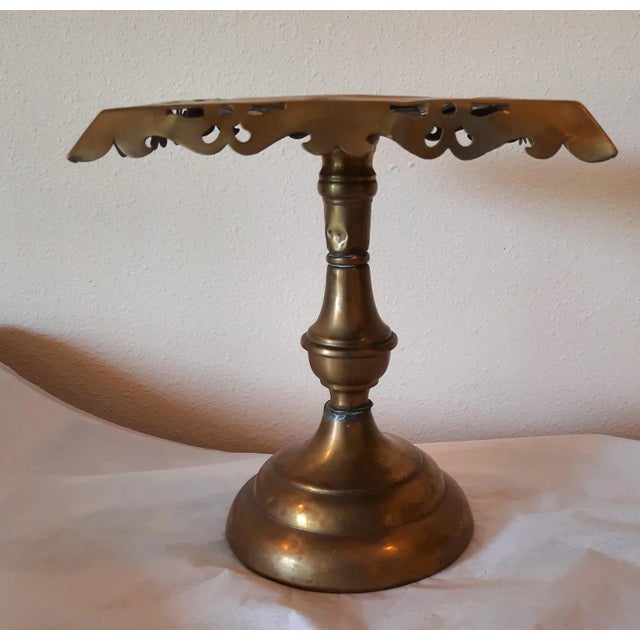 Metal Vintage Pierced Brass Stand For Sale - Image 7 of 11