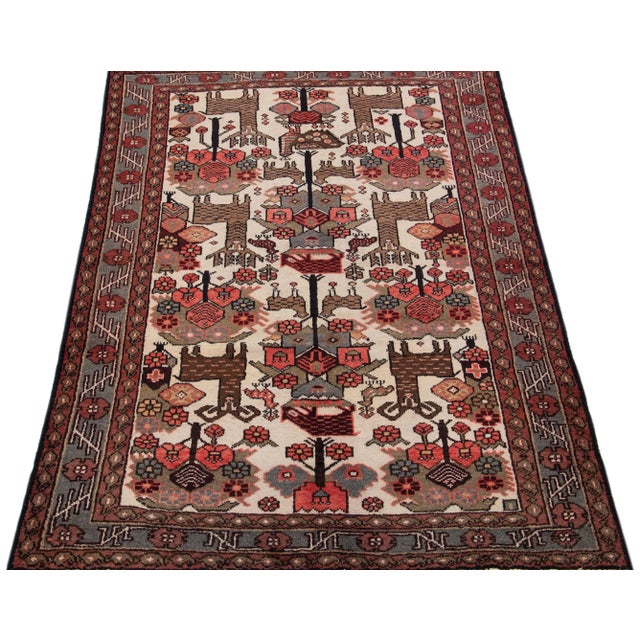 Persian 1960s Vintage Persian Hamadan Handmade Animal Red Wool Rug For Sale - Image 3 of 7