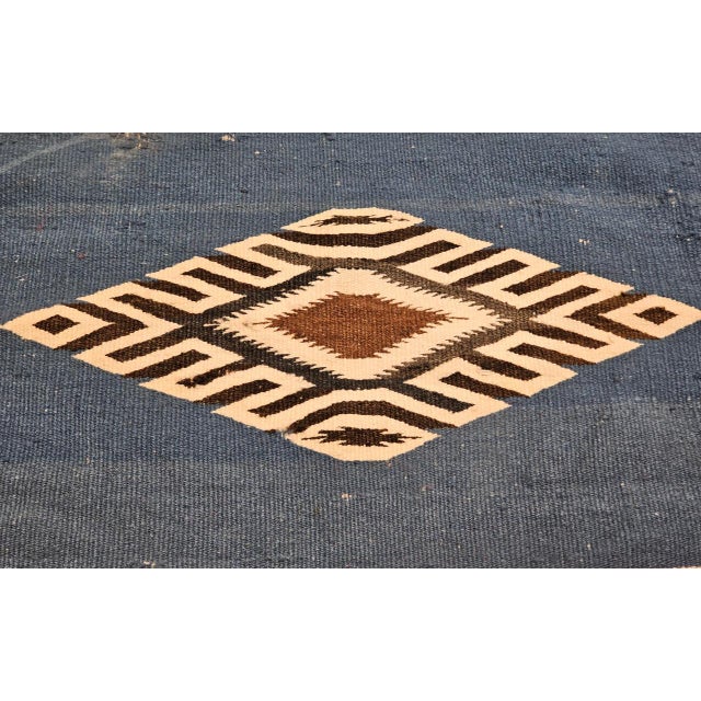Vintage Mexican Saltillo Serape Kilim Rug, Flat-Woven Wool Blanket, Royal Blue, 2x2 For Sale In Chicago - Image 6 of 10