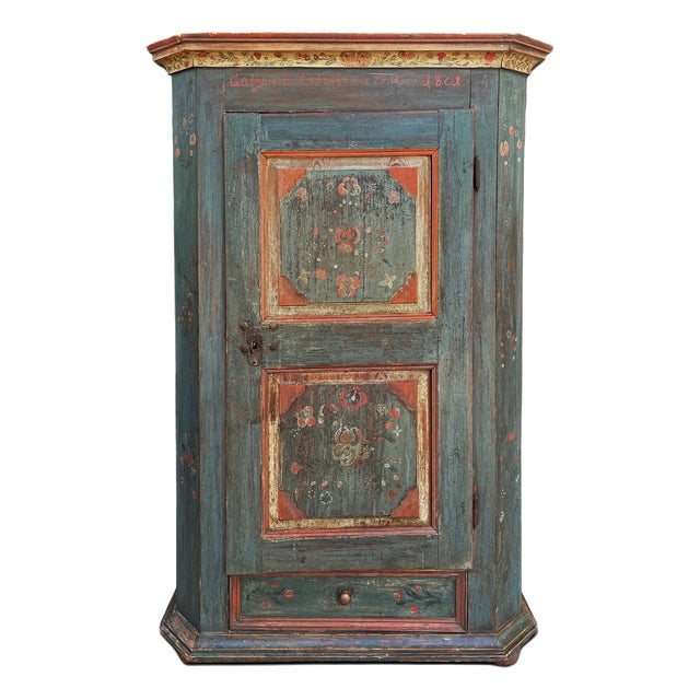 Antique Tyrolean Folk Art Painted Cabinet, 1801 For Sale