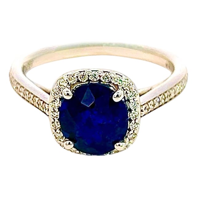 Natural Sapphire Diamond Ring 14k White Gold 2.43 TCW Certified, Size 6.5 For Sale