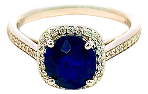 Natural Sapphire Diamond Ring 14k White Gold 2.43 TCW Certified, Size 6.5