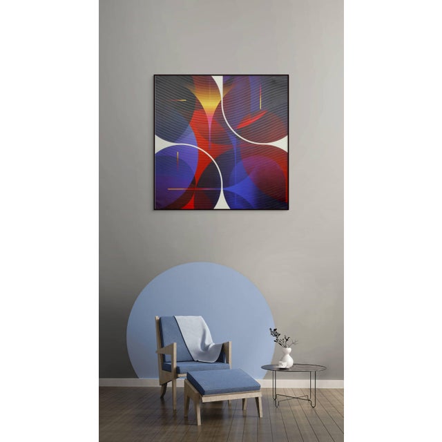 Abstract Contemporary Abstract Matte Gel Applied on Fine Art Digital Printed Canvas "Zinzolin Bleu Guimet Cramoisi # Questcequejefaisici" by Jerome Tham Vo My For Sale - Image 3 of 4
