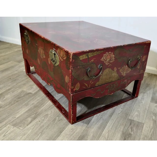 Large Chinoiserie Marriage Chest on Stand, 1920s, Set of 2 For Sale - Image 9 of 10