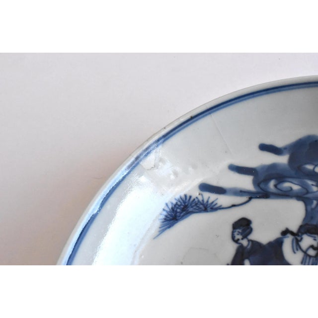 Early 18th Century Antique Kangxi Immortals Blue Underglaze Dish For Sale - Image 5 of 10