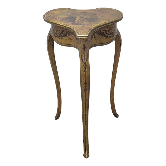 Mid 20th Century Louis XV Style Hand Painted Keyed Lift-Top Heart Form Side Table For Sale