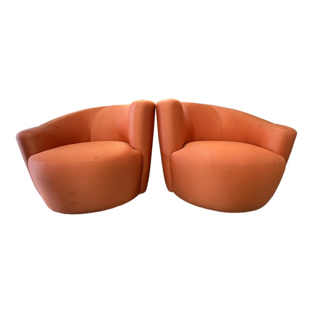 Late 20th Century Pair of Vladimir Kagan for Directional Nautilus Swivel Chairs For Sale