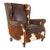 Leather Wingback Chair - Brown and White Lounge Chair - Rustic Design For Sale