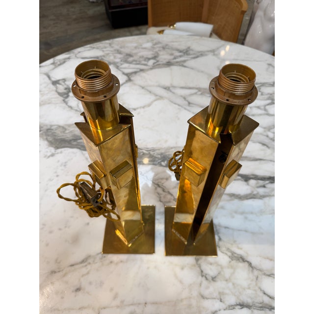 1970s Italian Modernist Brass Table Lamps - a Pair For Sale - Image 4 of 10