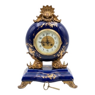 Stunning 19th-C. French Eugène Farcot Porcelain Clock Bleu De Roi For Sale