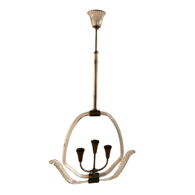 Italian Art Deco Murano Glass Ceiling Lamp from Barovier & Toso, 1940s For Sale