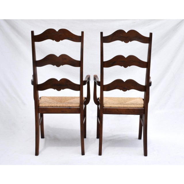 Late 20th Century European Ladder Back Folk Rush Seat Arm Chairs For Sale - Image 10 of 11
