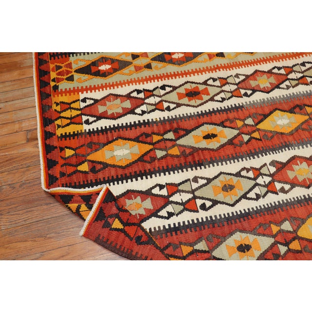 Mid 20th Century Mid 20th Century Tribal Rustic Room Size Turkish Kilim Flat-Weave For Sale - Image 5 of 6