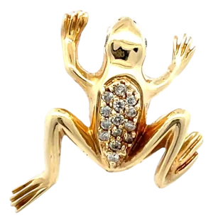 14k Yellow Gold Diamond Frog Brooch Pin