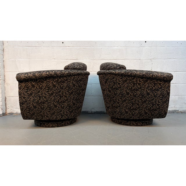 Pair of Mid 20th Century Swivel Club Chairs W/ Abstract Upholstery For Sale - Image 4 of 10