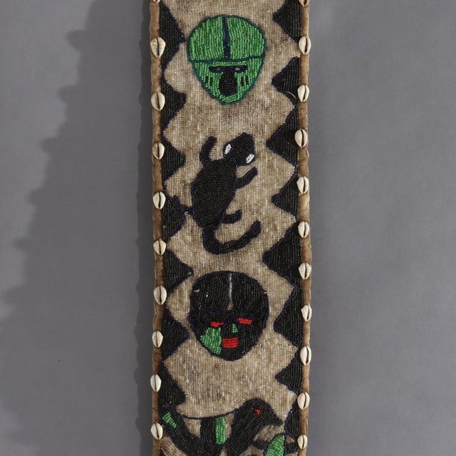 Textile Three Antique Nigerian Yoruba Figural Beaded Items With Shells: 2 Sashes & Bag For Sale - Image 7 of 9