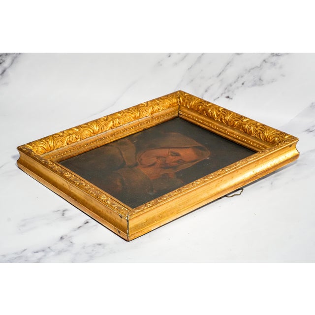 Interesting Antique 19th Century Monk Man Portrait Oil Painting Ornate Gold Frame Home Decor Wall Art For Sale - Image 12 of 13