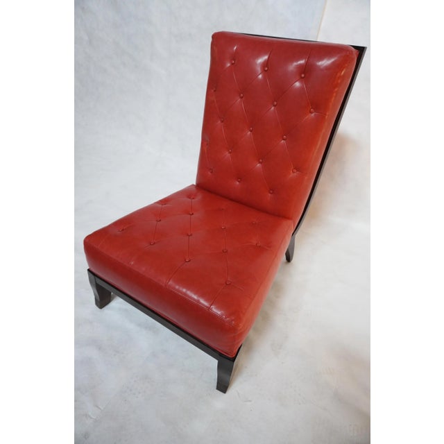 Mid-Century Modern Red Tufted Leather William Switzer Armless Chair Dauphin For Sale - Image 3 of 15