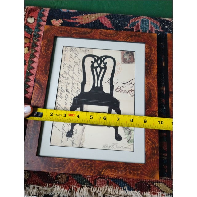 Wood Pair of Custom Alison Shriver Design Framed Paper Cutting Silhouette Maitland Smith Chair. For Sale - Image 7 of 10