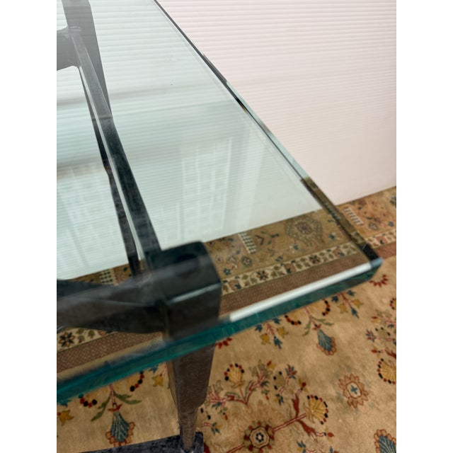 Iron & Tempered Glass Console Table, in the Style of Giametti For Sale - Image 4 of 12