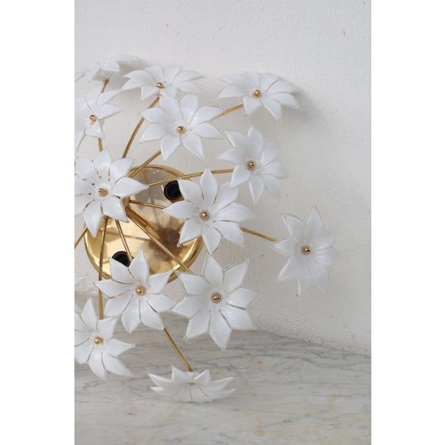 1970s 1970s Wonderful Murano Ceiling Light White Flowers For Sale - Image 5 of 15