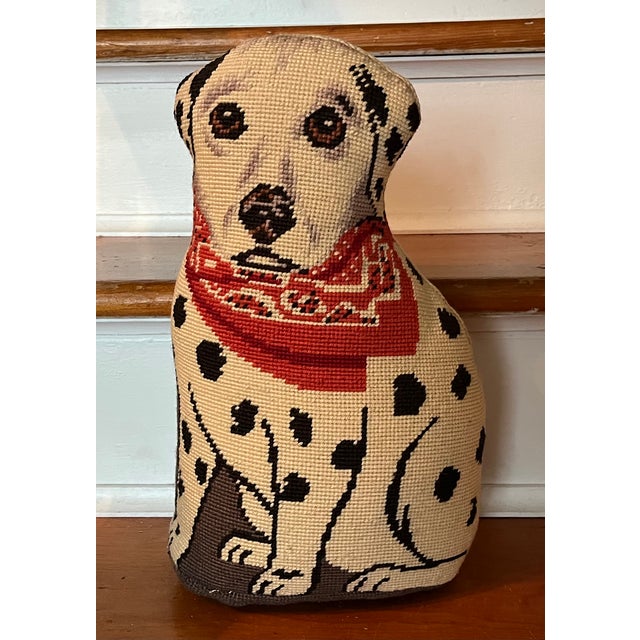Vintage Wool Dalmatian Needlework Needlepoint Dog Pillow or Doorstop For Sale - Image 4 of 16
