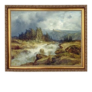 "Mountain Landscape with Rushing Stream" Contemporary Reproduction Print on Canvas, Framed 16x13 For Sale