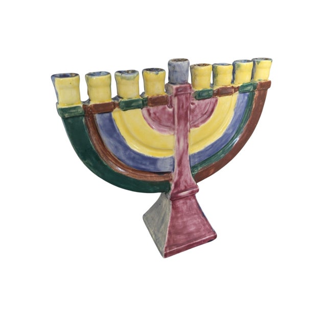 Vintage Hand Painted Ceramic Studio Pottery Menorah For Sale - Image 15 of 16