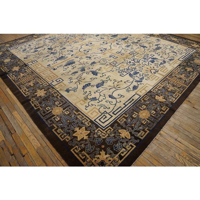 Textile Spectacular Ivory Background Color and Brown Border With Medallion Pattern Antique Chinese Peking Rug For Sale - Image 7 of 12