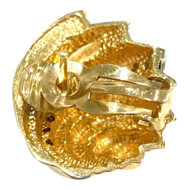 Gold Vintage 14k Yellow Gold Diamond Sea Shell Earrings, A Pair For Sale - Image 8 of 9