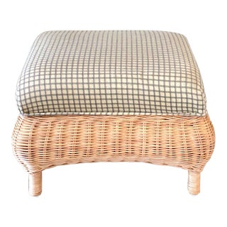 Wicker Green Upholstery Footstool For Sale