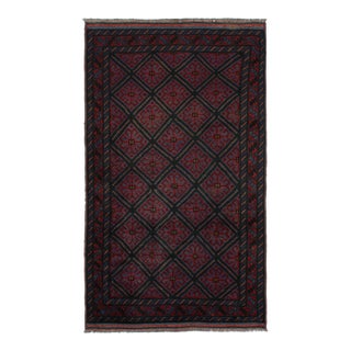 Rug & Kilim’s Afghan Baluch Tribal Rug in Burgundy and Blue Geometric Patterns For Sale