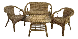 Sofa and Armchairs in Wicker with Coffee Table, 1960s, Set of 4