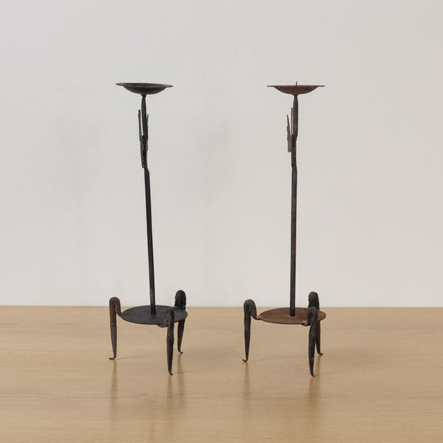 Metal 1950s Pair of French Iron Rooster Candlesticks For Sale - Image 7 of 13