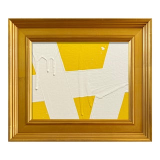 Ron Giusti Mini Abstract Yellow Cream Acrylic Painting For Sale